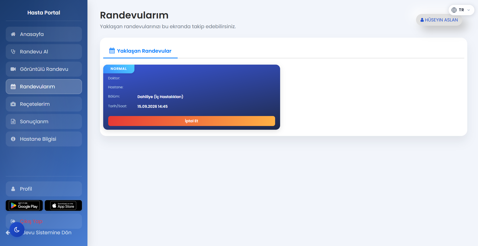 Randevu portalı ekran görüntüsü 4
